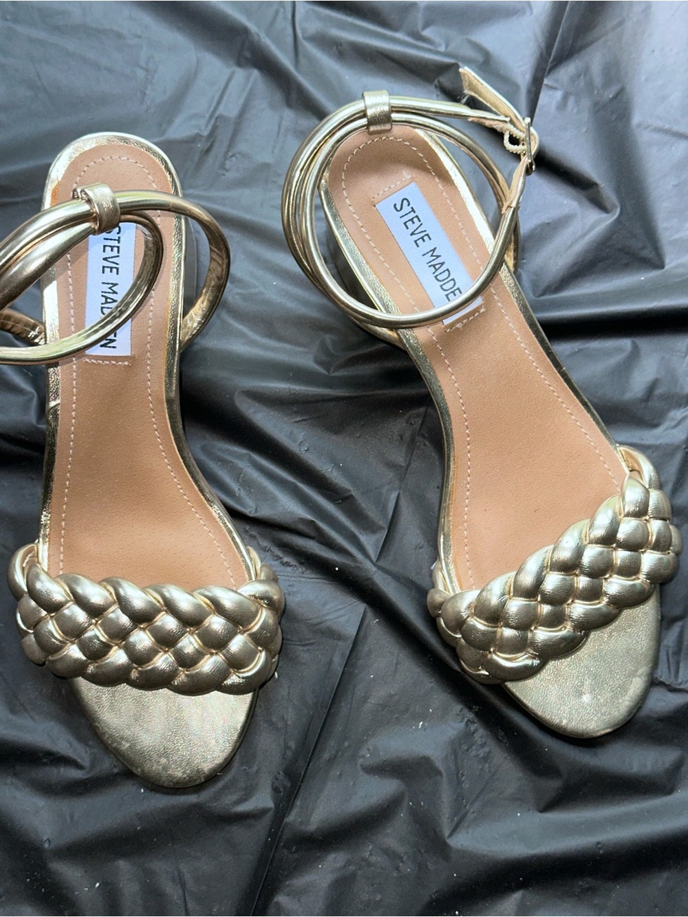 Steve Madden Metallic Gold Braided Ankle-Strap Sandals